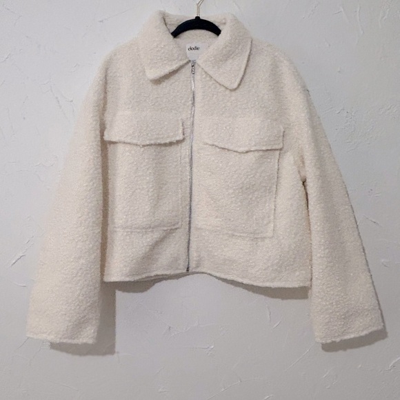 Elodie Women's Minimalist Cozy Full Zip Boucle Cream Jacket Sz XL - Picture 2 of 12